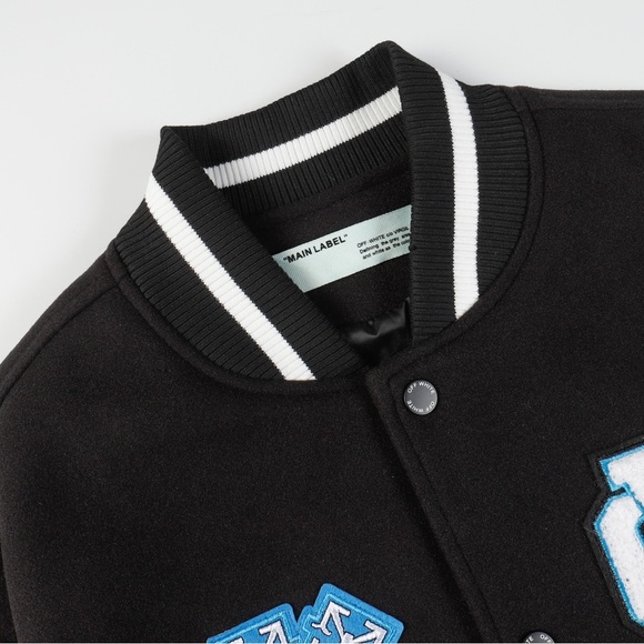 Off-White Black and White Bomber Jacket with Blue Accents - Picture 3 of 6